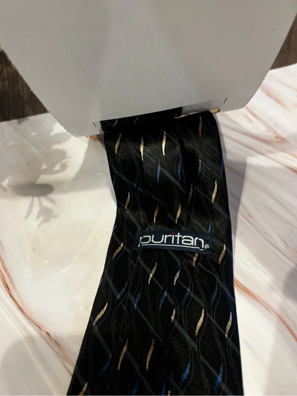 Pierre Cardin Black Tie with Blue and Gold Wave Accents